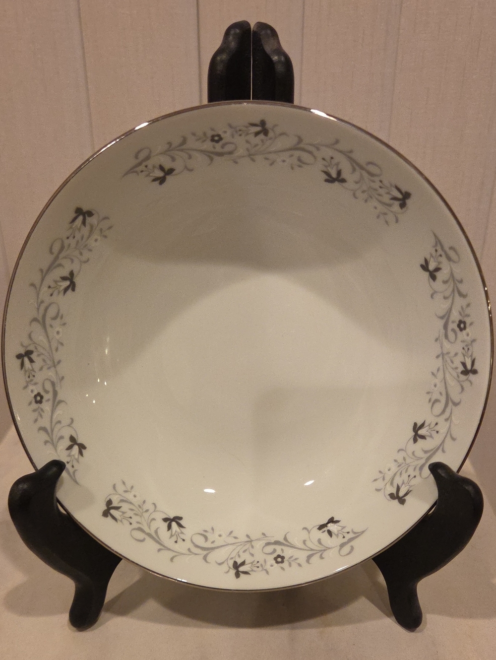 White Porcelain Dinner Bowl with Silver Floral Scroll